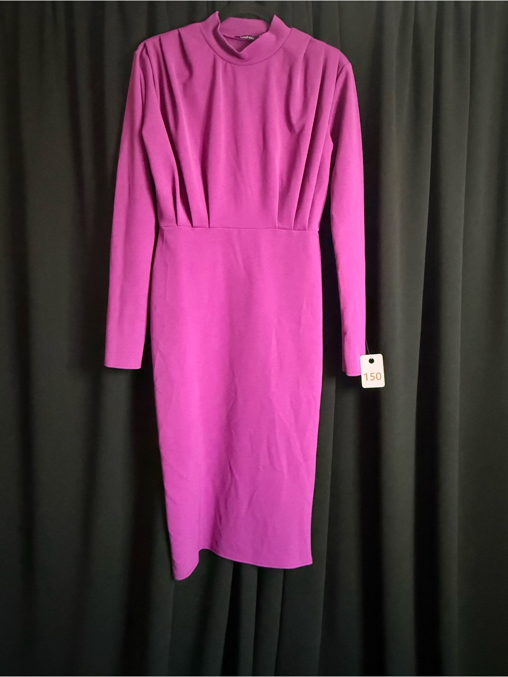 Long-Sleeve Midi Dress in Vibrant Magenta